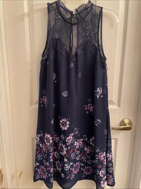 Maurices Navy Lace Yoke Dress with Floral Mesh